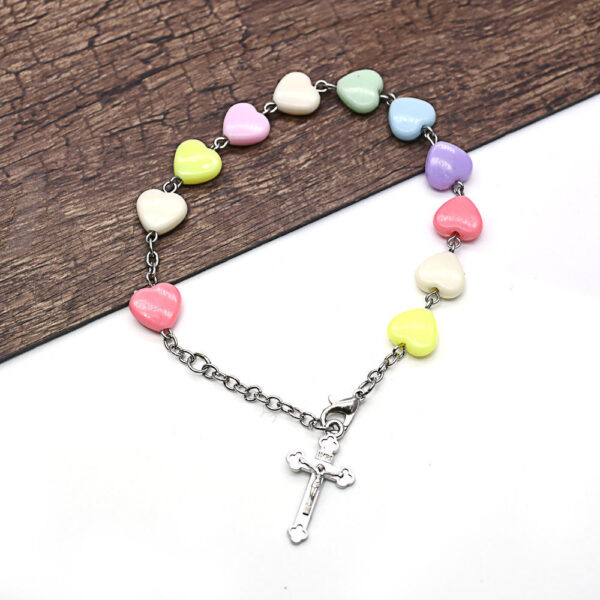 Komi Colored Heart Shaped Chaplet Holy Rosary Beads with Crucifix Bracelet Virgin Mary Children Rosary Bracelet