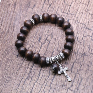 komi wholesales cheap wood bead hand adjustable cross beads onyx meditation prayer jewelry bracelet