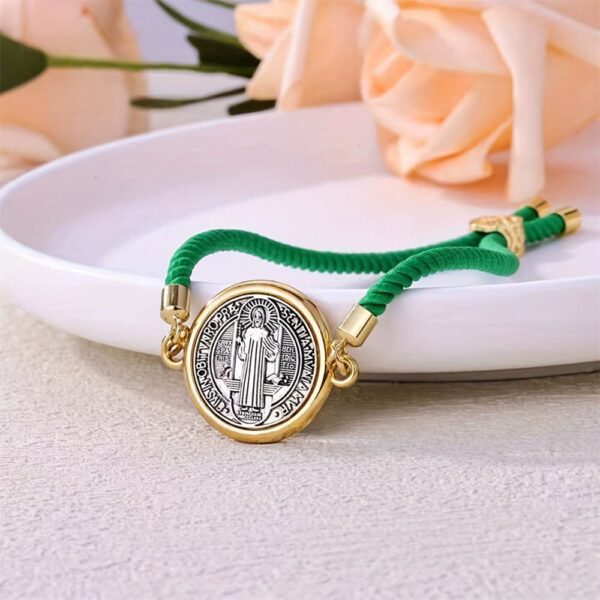 komi patron saint charm bracelets for women silver saint benedict medal rosary bracelet cord braided bracelet gift for women men