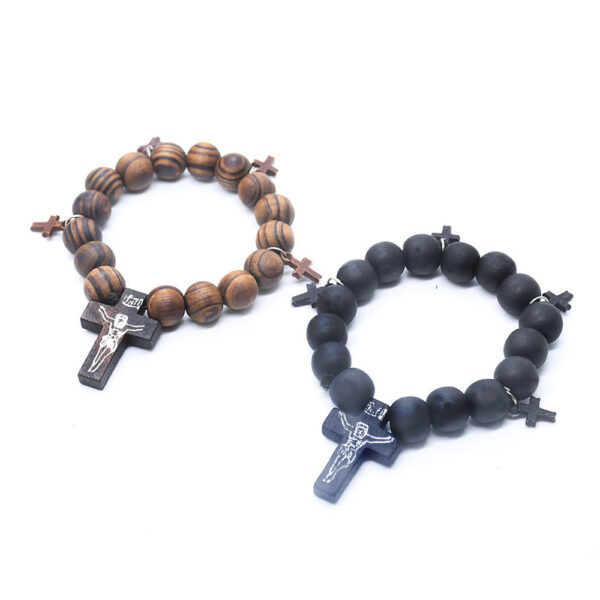 Komi Fashion Religious Men Women Cross Bracelets 10mm Wood Beaded Bracelet Elastic Bracelet Cuff Bangle Hand String Gifts