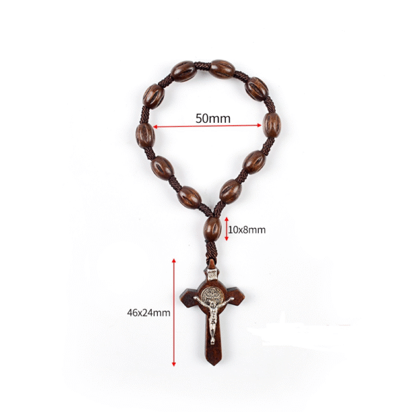 10 * 8mm Wood Bead Rose Bracelet Finger Chain Prayer Bracelet 11pc Engraved Bead Bracelet Handmade Religious Jewelry RN-145
