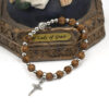 H2b4269d1889e416e95844589c45f01c4W Wholesale Saint Benedict Medal Jesus Alloy Cross Rosary Engraved Brown Wooden Beads Bracelet Religious Jewelry Bracelet
