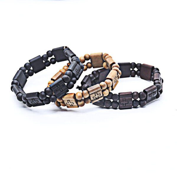 New Design Religious Christian Wooden Beads Elastic Bangle Cross Pendant Wrist Men's Bracelet