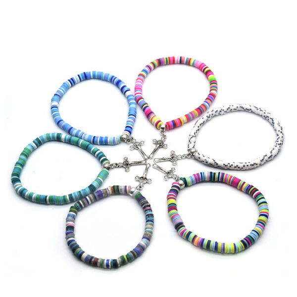 Komi Colorful Bohemian Style Polymer Soft Clay Christ Cross Pendant Elastic Rope Cross Border Bracelet
