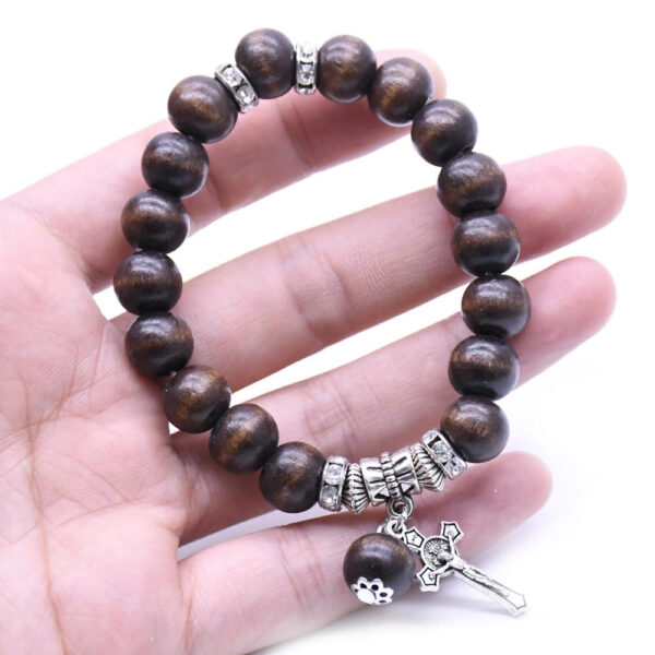 komi wholesales cheap wood bead hand adjustable cross beads onyx meditation prayer jewelry bracelet