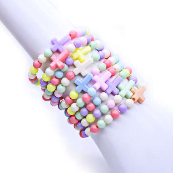Komi Wholesales Plastic Colorful Beads Cross Catholicism Children Religious Gift Bracelet