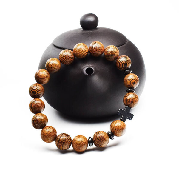 Men's Cross Vintage Bracelet Religious Wooden Frosted Stone Beaded Christian Bracelet