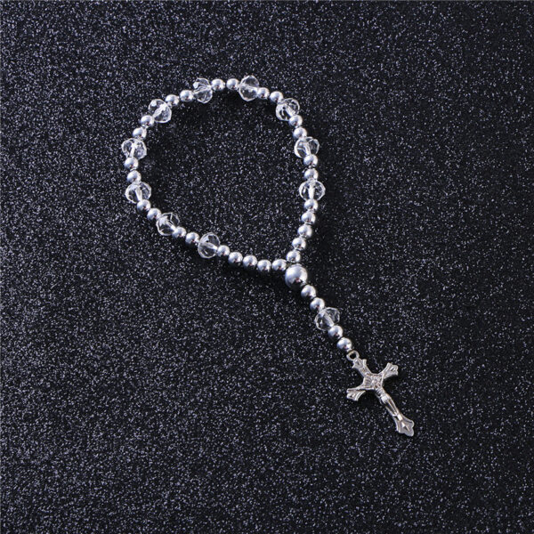 Komi Rosary CCB Silver Bead Bracelet Alloy Jesus Cross Fashion Religious Jewelry Elastic Bracelet