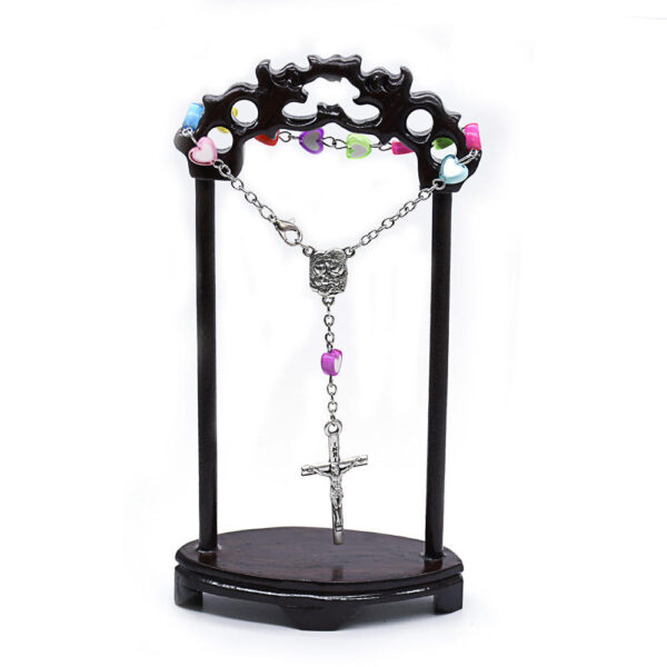 H678705dcd0f846d2b040bae4b17d20e3R Komi Colorful Heart Shaped Plastic Beads Jesus Cross Pendant Decade Catholic Children Pray Religious Rosary Bracelet