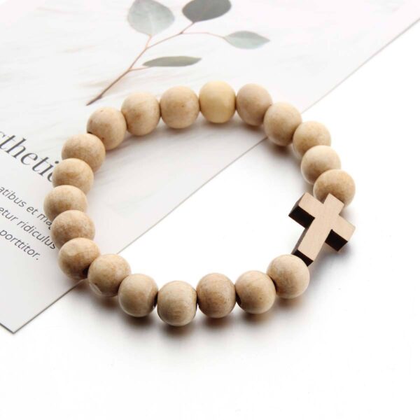 Handmade Round Wood Bead Bracelet Coffee Color Wood Cross Bracelet Wooden Pendant Bracelet Spot Wholesale