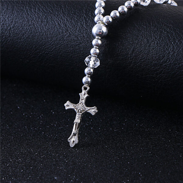 Komi Rosary CCB Silver Bead Bracelet Alloy Jesus Cross Fashion Religious Jewelry Elastic Bracelet