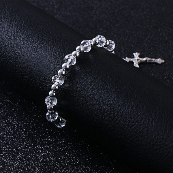 Komi Rosary CCB Silver Bead Bracelet Alloy Jesus Cross Fashion Religious Jewelry Elastic Bracelet