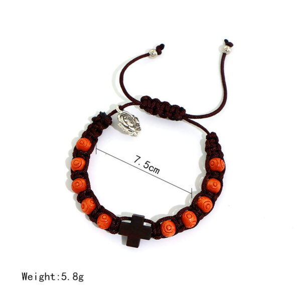Komi Handmade Rosary Bracelet Adjustable Cross Wood Bracelet Catholic Saints Jesus Prayer Rope Bracelets