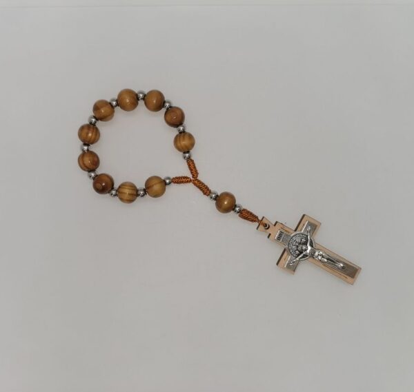 Rosary Wood Bead Rose Bracelet Finger Chain Prayer Bracelet of Jesus Cross Handmade Religious Jewelry RN-173