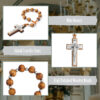 Rosary Wood Bead Rose Bracelet Finger Chain Prayer Bracelet of Jesus Cross Handmade Religious Jewelry RN-173