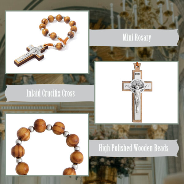 Rosary Wood Bead Rose Bracelet Finger Chain Prayer Bracelet of Jesus Cross Handmade Religious Jewelry RN-173