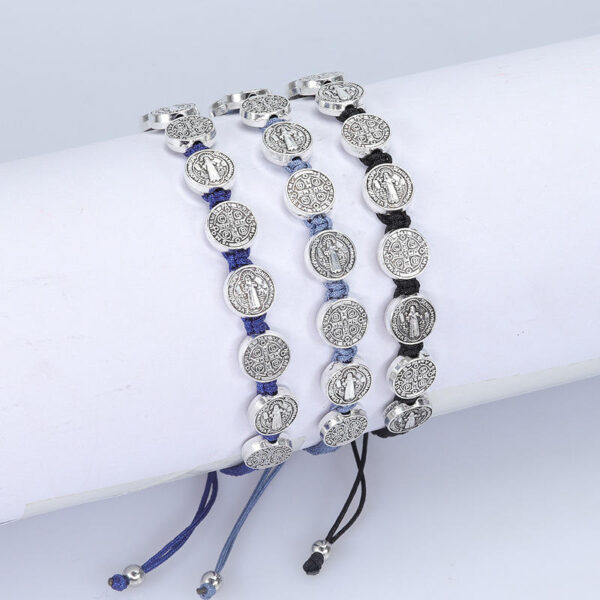 komi new saint benedict double sided oval beads alloy woven bracelet