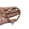 H8754f0dc11394f1f8906e51eba5cd33ek Wholesale Saint Benedict Medal Jesus Alloy Cross Rosary Engraved Brown Wooden Beads Bracelet Religious Jewelry Bracelet