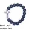 12 mm Black Religious Wooden Crown Skull Head Cross Crucifix Bangles Men Jewelry Beaded Bracelet
