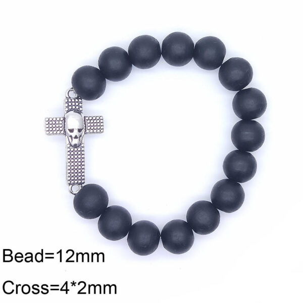 12 mm Black Religious Wooden Crown Skull Head Cross Crucifix Bangles Men Jewelry Beaded Bracelet