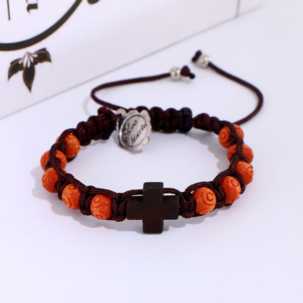 Komi Handmade Rosary Bracelet Adjustable Cross Wood Bracelet Catholic Saints Jesus Prayer Rope Bracelets
