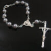wholesales christian plastic round peal glass beads rosary crucifix virgin mary pendant bracelet