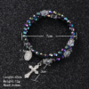 KOMi 6mm Acrylic Colorful Beads Cross Pendant Bracelet Jesus Religious Catholic Charm Rosary Bracelet Jewelry Gift R-181