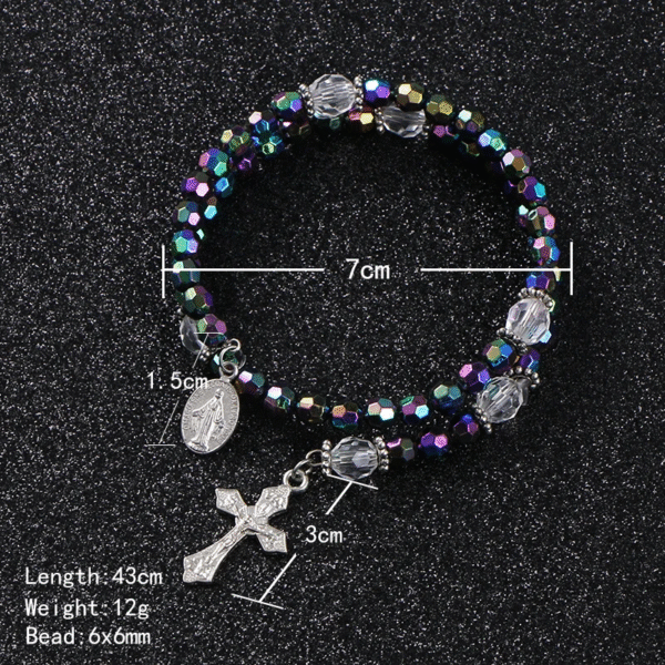 KOMi 6mm Acrylic Colorful Beads Cross Pendant Bracelet Jesus Religious Catholic Charm Rosary Bracelet Jewelry Gift R-181