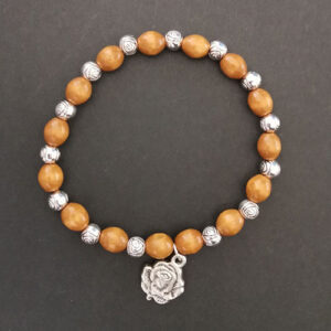 handmade rosary bracelet elasticated metal bracelet round rose 7*8mm wood beads and alloy rose beads prayer bracelets