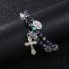 KOMi 6mm Acrylic Colorful Beads Cross Pendant Bracelet Jesus Religious Catholic Charm Rosary Bracelet Jewelry Gift R-181