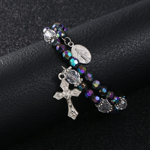 KOMi 6mm Acrylic Colorful Beads Cross Pendant Bracelet Jesus Religious Catholic Charm Rosary Bracelet Jewelry Gift R-181