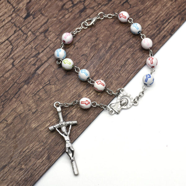 Komi Catholic Colorful Cross Beads Catholicism Religious Gift Crucifix Pendant Rosary Bracelet