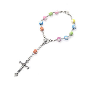 Komi Wholesales Cross Polymer Clay Rosary Beads Cheap Religious Catholic Children Rosary Bracelet