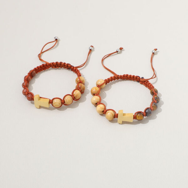 religious handwoven rosary bracelet saint mary wood beads stone beads beaded bracelet cross classic prayer bracelet