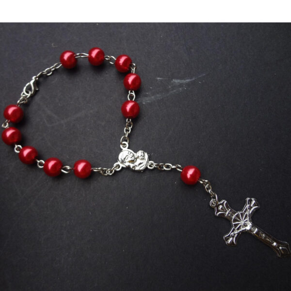 wholesales christian plastic round peal glass beads rosary crucifix virgin mary pendant bracelet