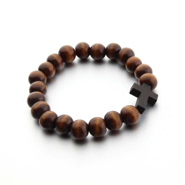 Handmade Round Wood Bead Bracelet Coffee Color Wood Cross Bracelet Wooden Pendant Bracelet Spot Wholesale