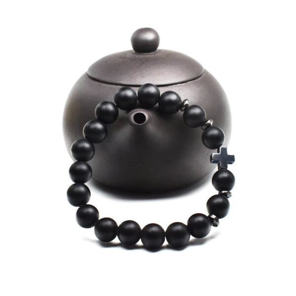 Men's Cross Vintage Bracelet Religious Wooden Frosted Stone Beaded Christian Bracelet