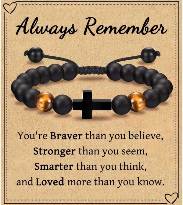 komi men's tiger eye stone bracelet hand woven rope adjustable cross bracelet