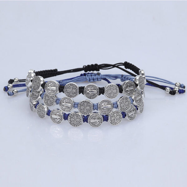 komi new saint benedict double sided oval beads alloy woven bracelet