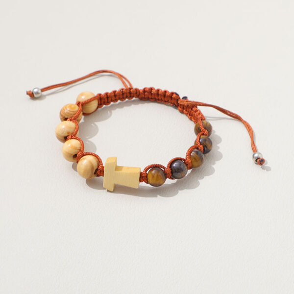 religious handwoven rosary bracelet saint mary wood beads stone beads beaded bracelet cross classic prayer bracelet