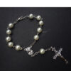 wholesales christian plastic round peal glass beads rosary crucifix virgin mary pendant bracelet