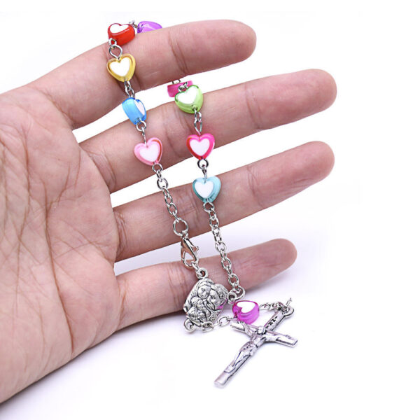 Hddfcd398c100445b89f66aff6ccd4b2fu Komi Colorful Heart Shaped Plastic Beads Jesus Cross Pendant Decade Catholic Children Pray Religious Rosary Bracelet