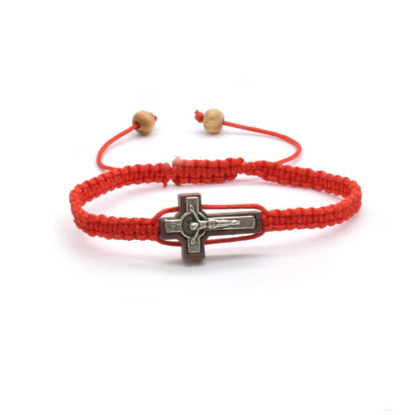 komi alloy red and black rope woven adjustable cross rosary bracelet