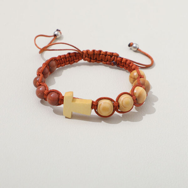 religious handwoven rosary bracelet saint mary wood beads stone beads beaded bracelet cross classic prayer bracelet