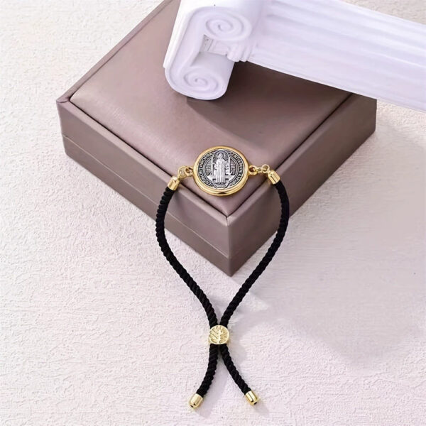 komi patron saint charm bracelets for women silver saint benedict medal rosary bracelet cord braided bracelet gift for women men