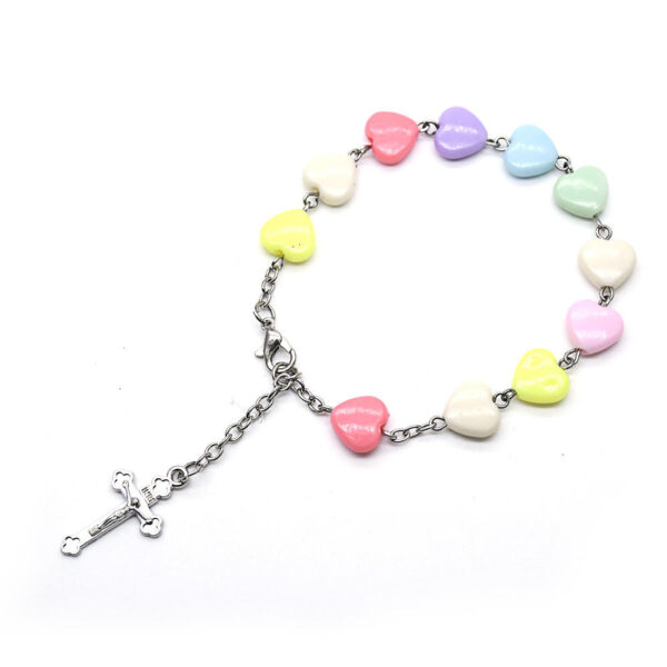 Komi Colored Heart Shaped Chaplet Holy Rosary Beads with Crucifix Bracelet Virgin Mary Children Rosary Bracelet