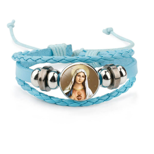 komi layered pu leather bracelets with round miraculous jesus virgin mary figures medal beads wristband bangle bracelet komi layered pu leather bracelets with round miraculous jesus virgin mary figures medal beads wristband bangle bracelet