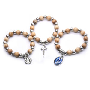 New Design Wooden Bead Macrame Cross Wood Beads Catholic Rosary Bracelet