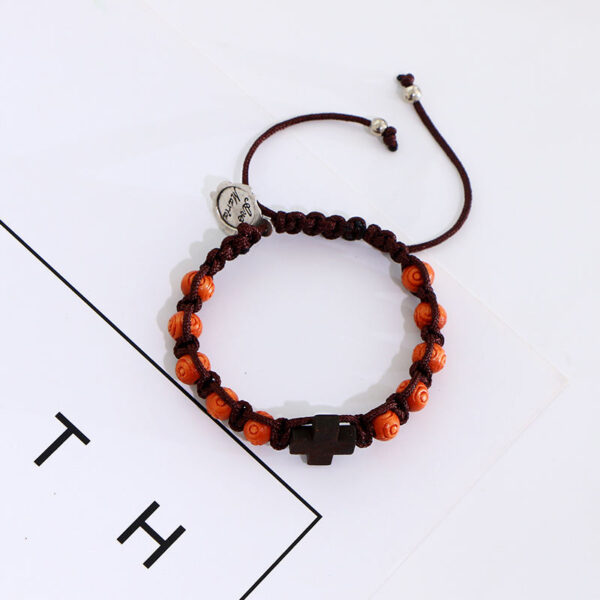 Komi Handmade Rosary Bracelet Adjustable Cross Wood Bracelet Catholic Saints Jesus Prayer Rope Bracelets