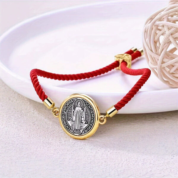 komi patron saint charm bracelets for women silver saint benedict medal rosary bracelet cord braided bracelet gift for women men